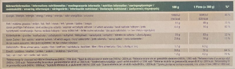 Foto da tabela nutricional