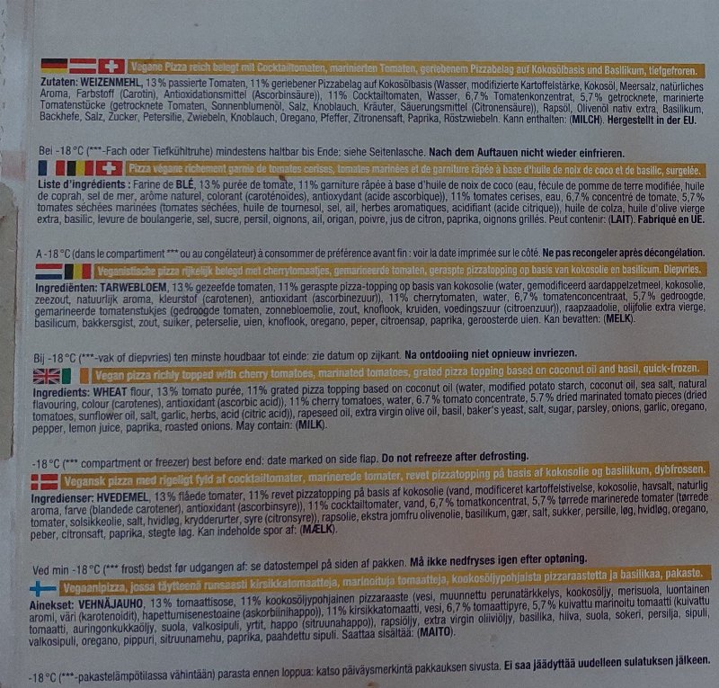 Foto da lista de ingredientes