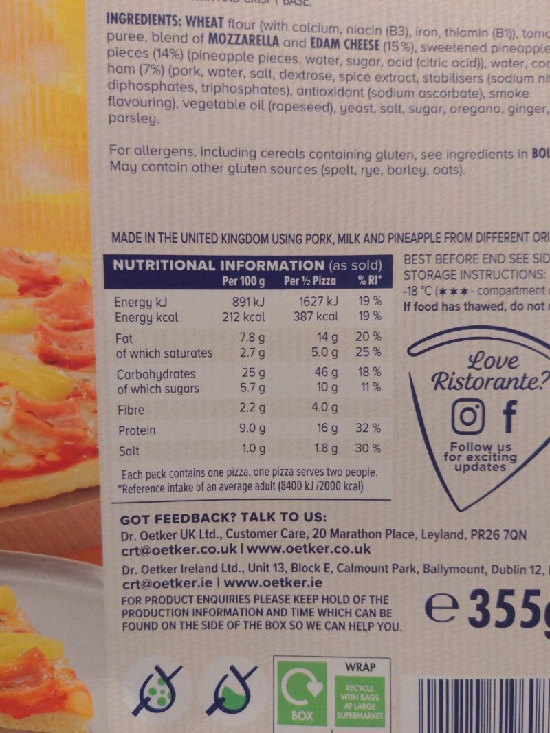 Foto da tabela nutricional