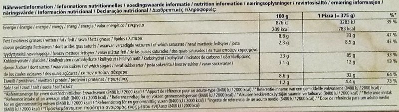 Foto da tabela nutricional