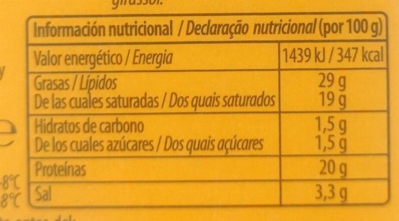 Foto da tabela nutricional