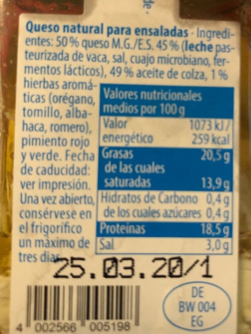 Foto da tabela nutricional