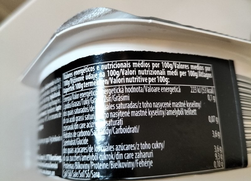 Foto da tabela nutricional