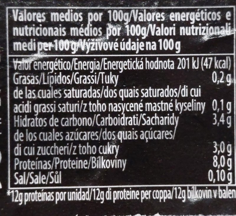 Foto da tabela nutricional