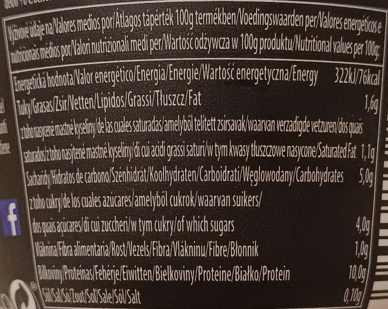 Foto da tabela nutricional