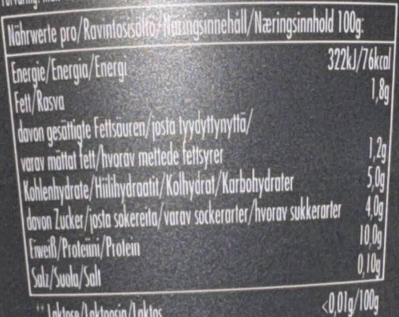 Foto da tabela nutricional