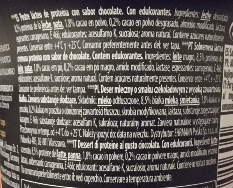 Foto da lista de ingredientes