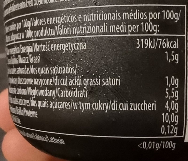 Foto da tabela nutricional