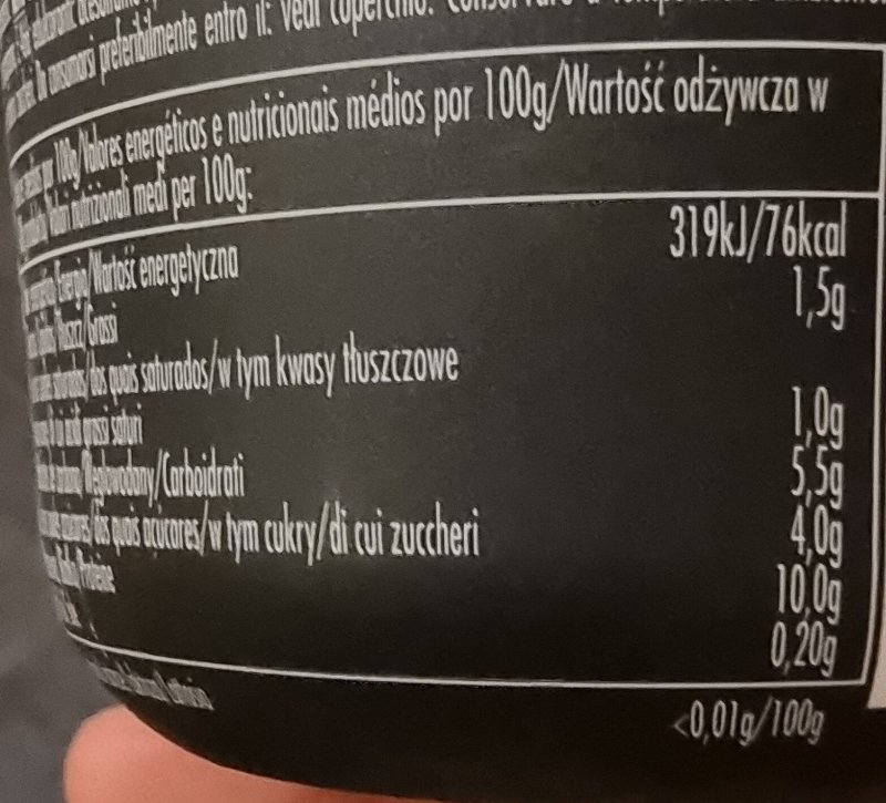 Foto da tabela nutricional