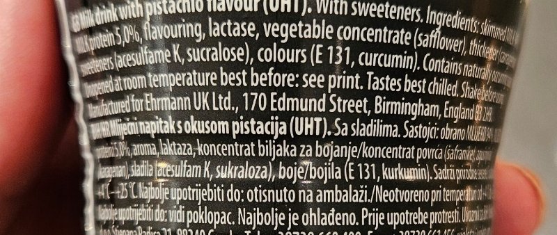 Foto da lista de ingredientes