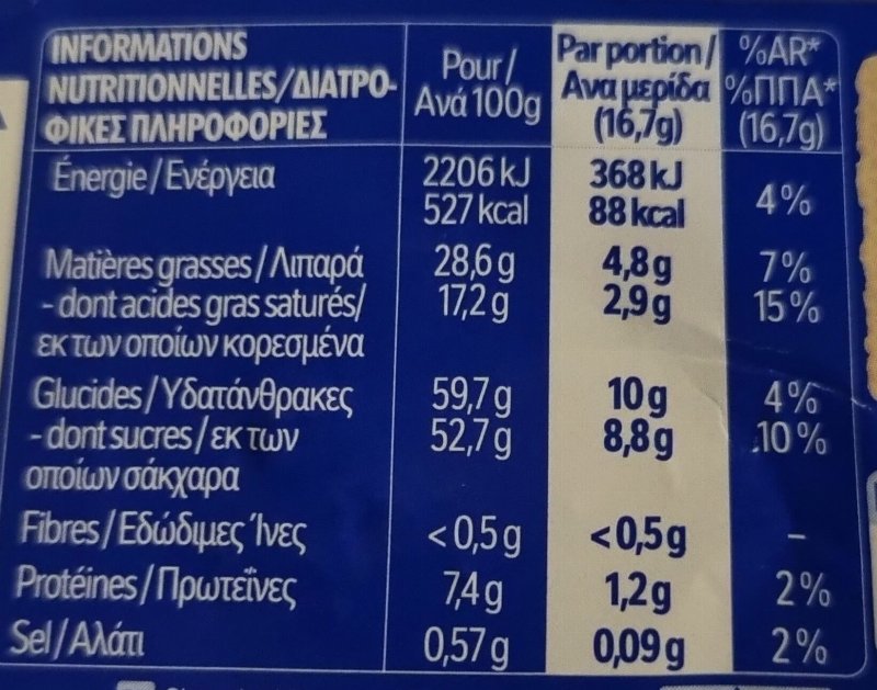 Foto da tabela nutricional