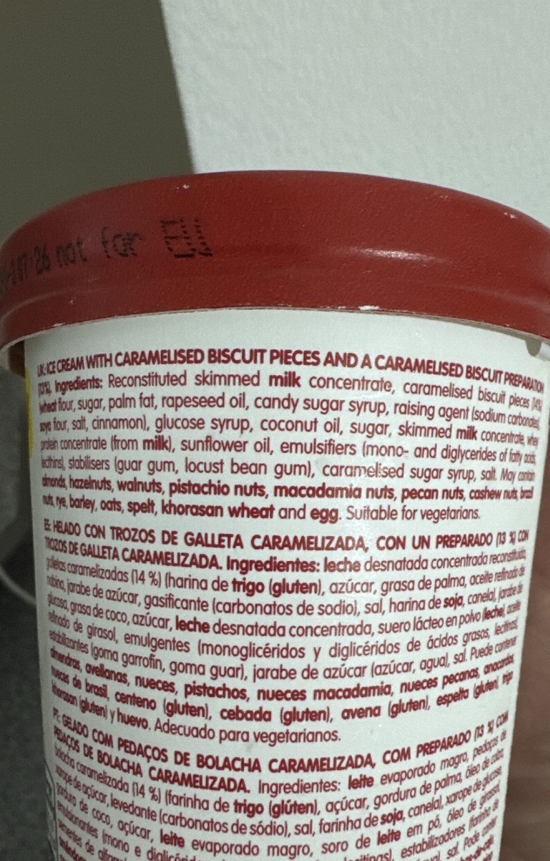 Foto da lista de ingredientes