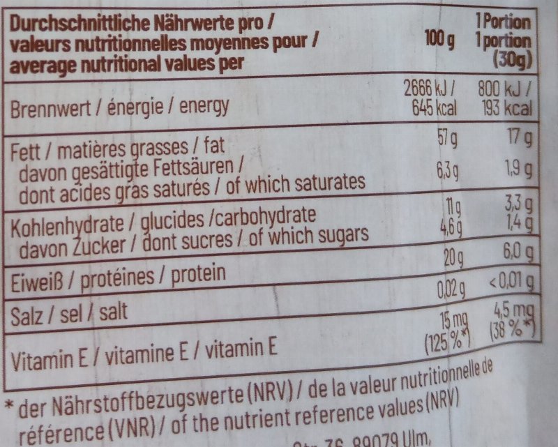 Foto da tabela nutricional