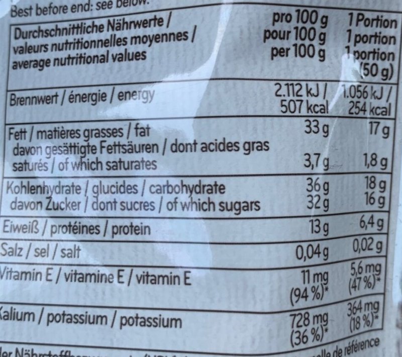 Foto da tabela nutricional