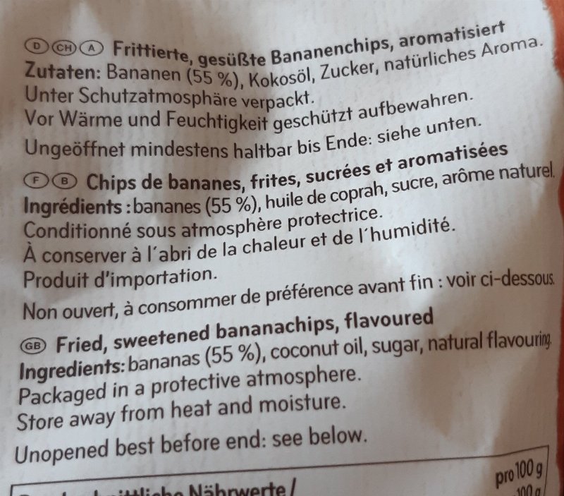 Foto da lista de ingredientes
