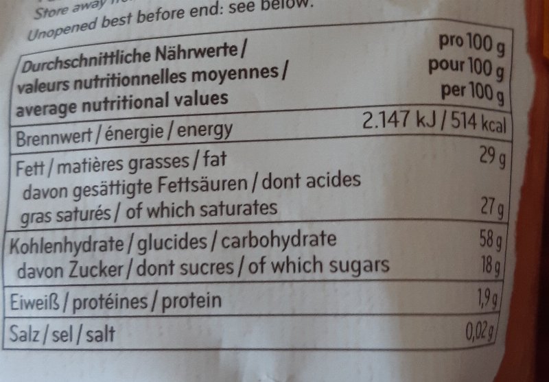 Foto da tabela nutricional