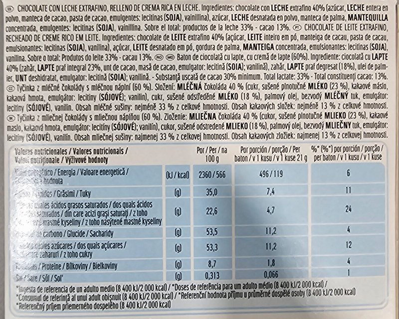 Foto da lista de ingredientes