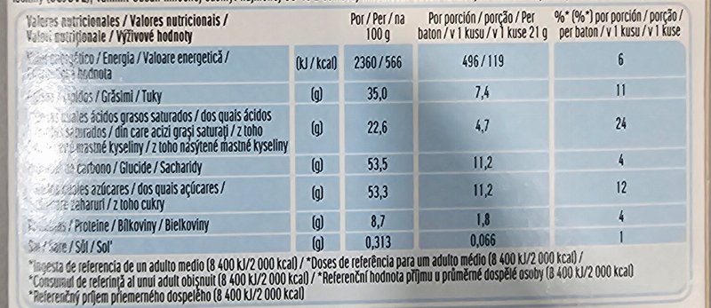 Foto da tabela nutricional