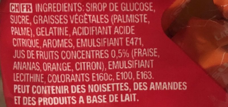 Foto da lista de ingredientes
