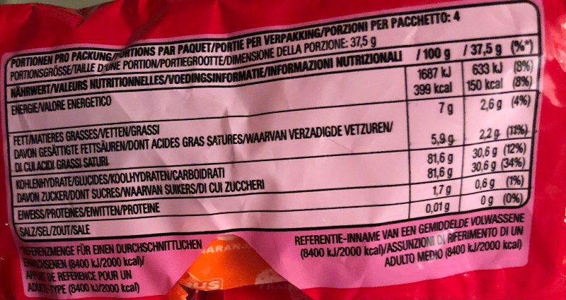 Foto da tabela nutricional