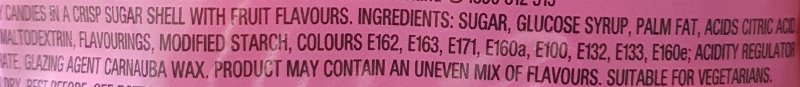 Foto da lista de ingredientes