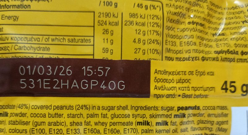 Foto da tabela nutricional