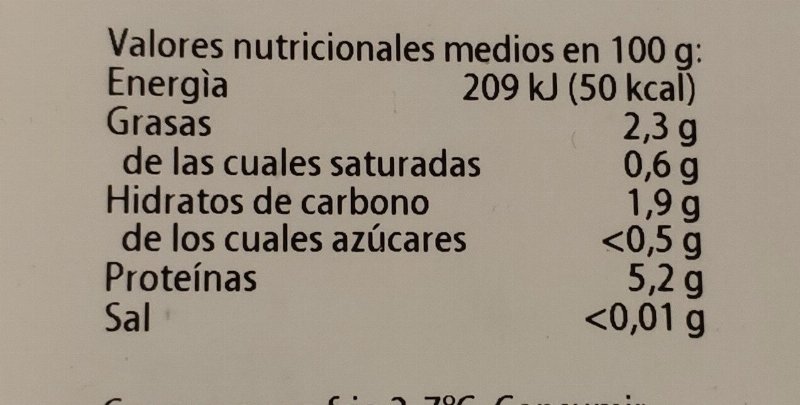 Foto da tabela nutricional