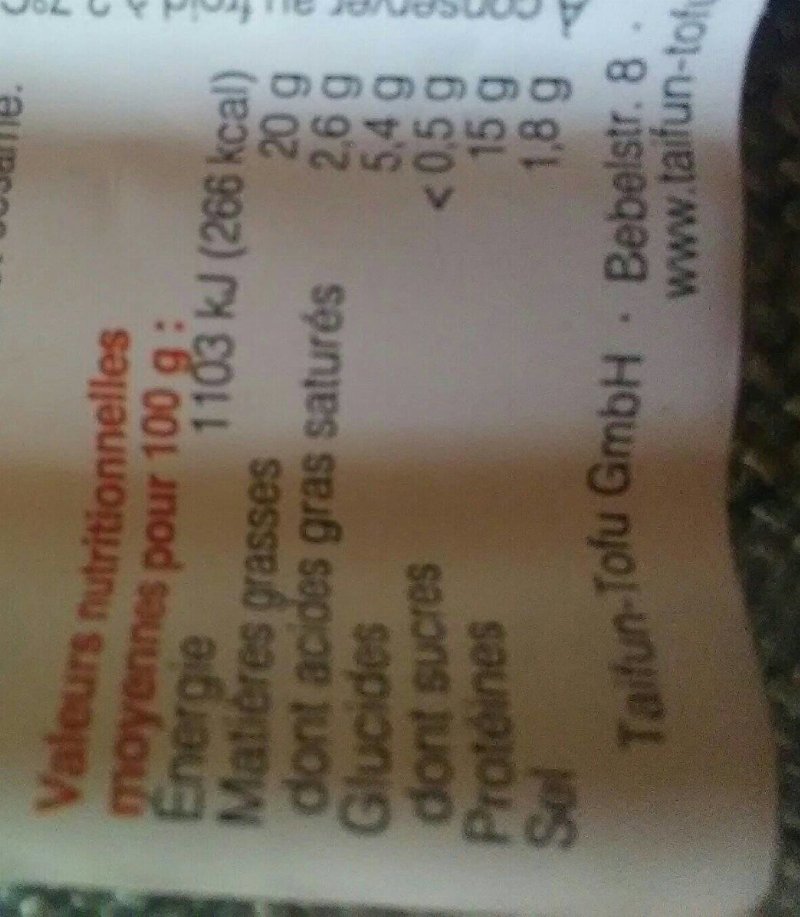 Foto da tabela nutricional