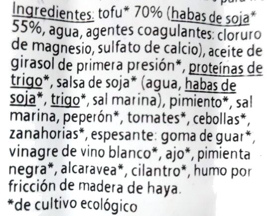 Foto da lista de ingredientes