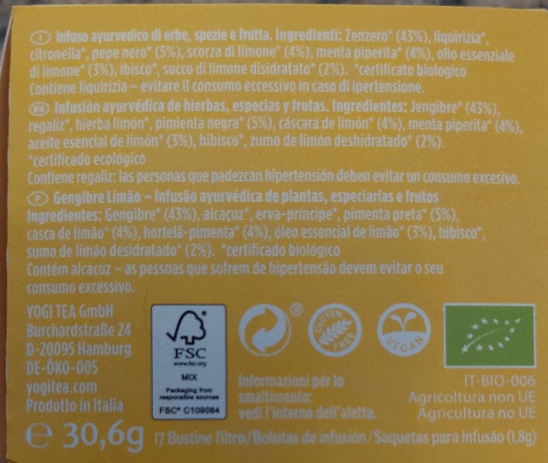 Foto da lista de ingredientes