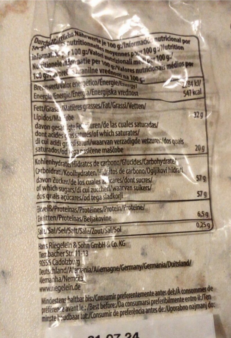 Foto da tabela nutricional