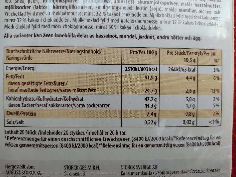 Foto da tabela nutricional