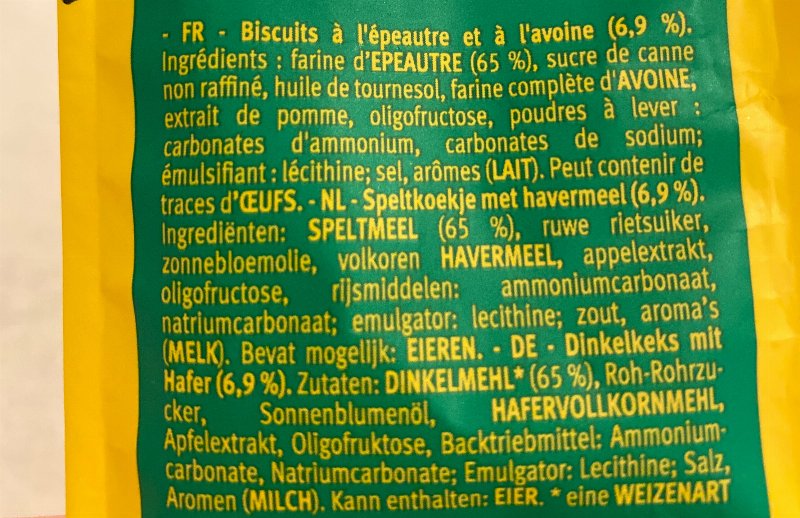 Foto da lista de ingredientes