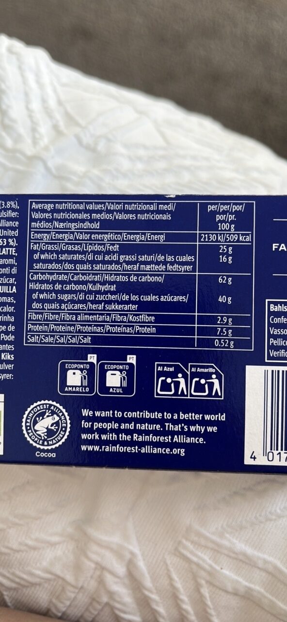 Foto da tabela nutricional