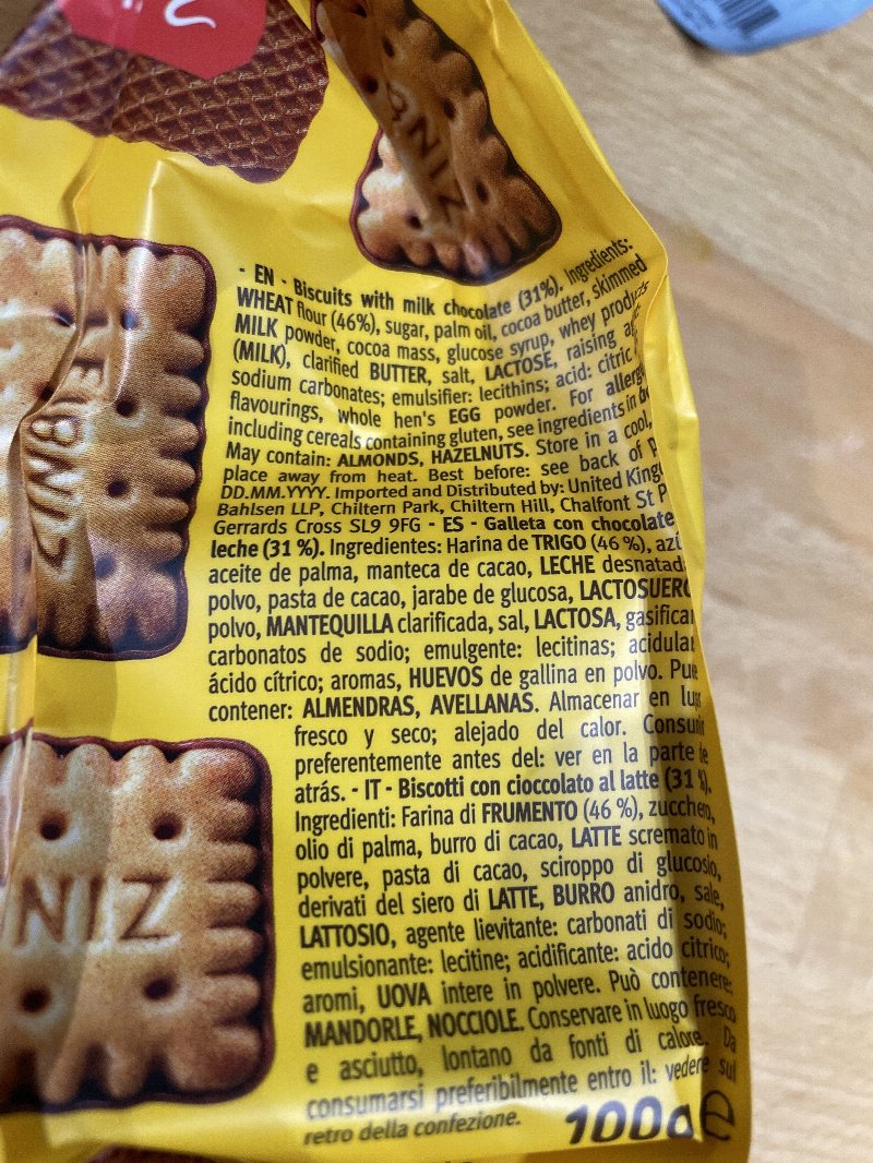 Foto da lista de ingredientes