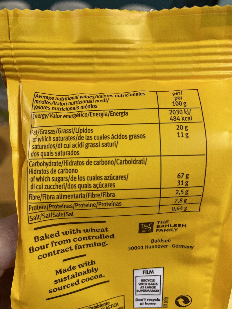 Foto da tabela nutricional