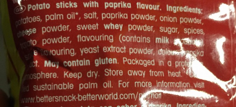 Foto da lista de ingredientes
