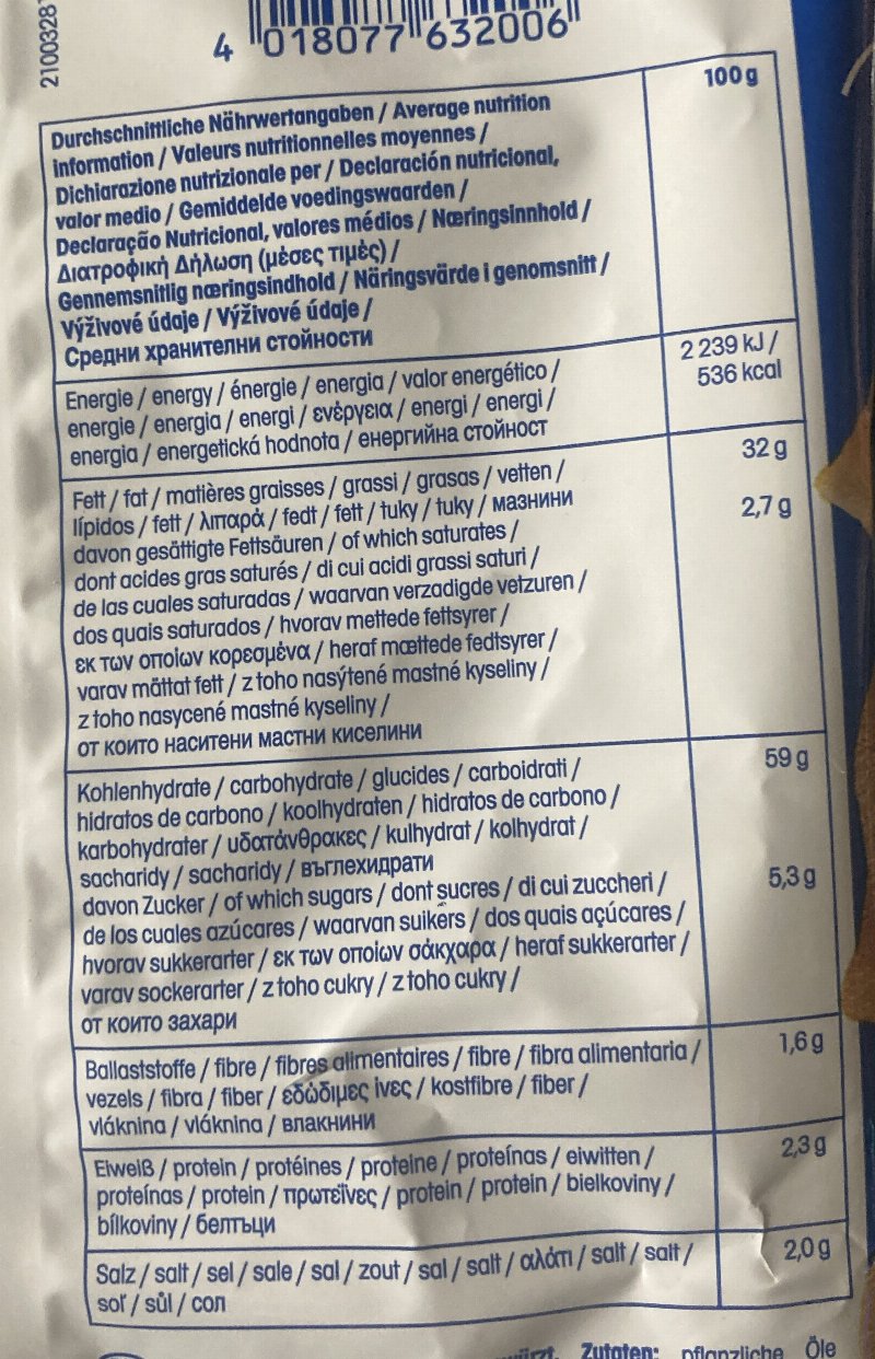 Foto da tabela nutricional