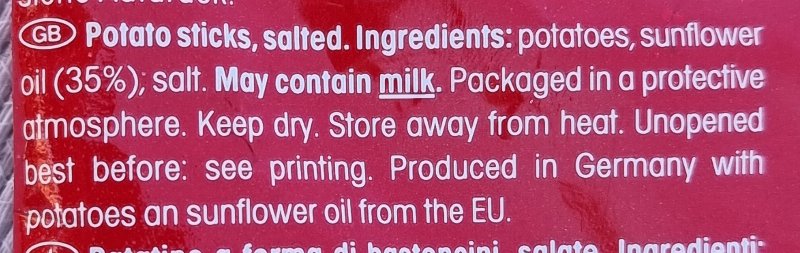 Foto da lista de ingredientes