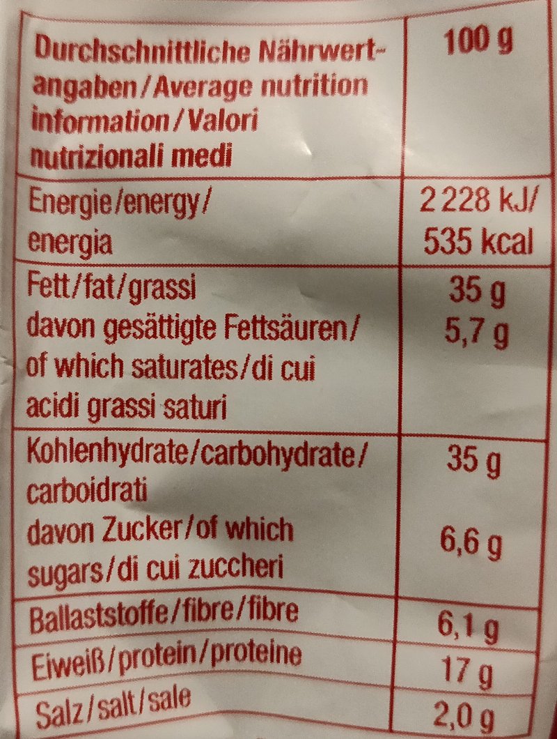 Foto da tabela nutricional