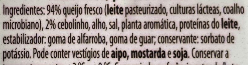 Foto da lista de ingredientes