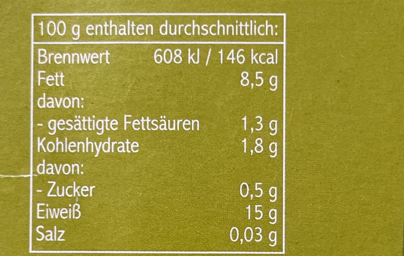 Foto da tabela nutricional