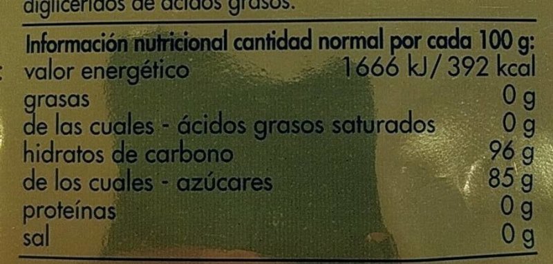 Foto da tabela nutricional