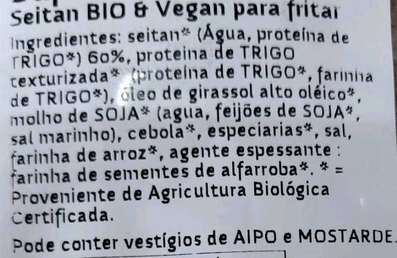 Foto da lista de ingredientes