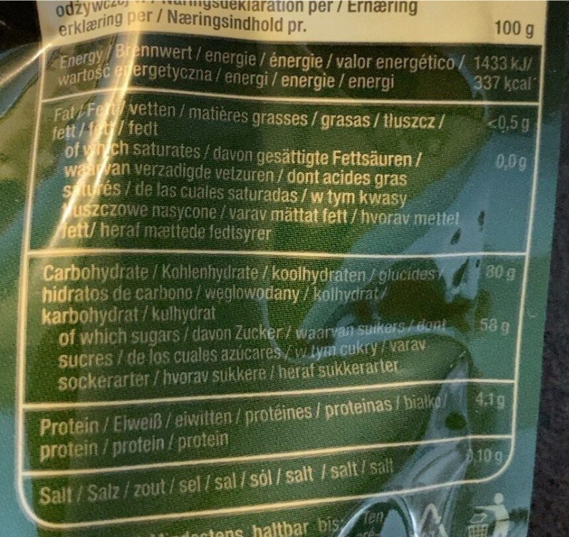 Foto da tabela nutricional