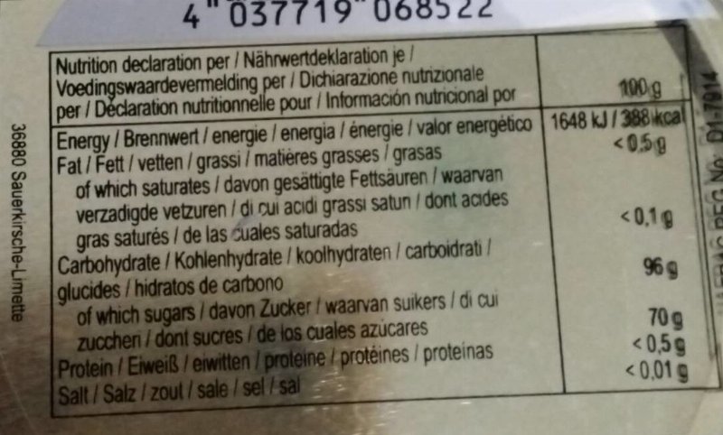 Foto da tabela nutricional