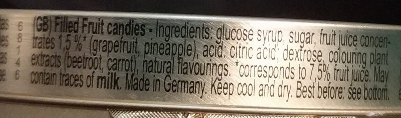 Foto da lista de ingredientes