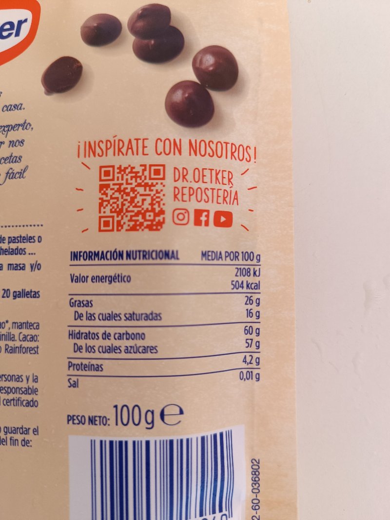 Foto da tabela nutricional