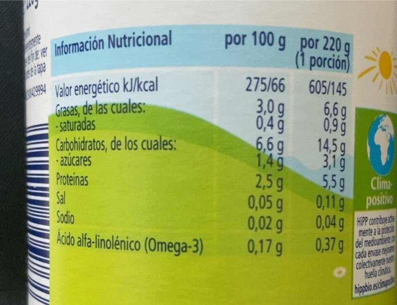 Foto da tabela nutricional