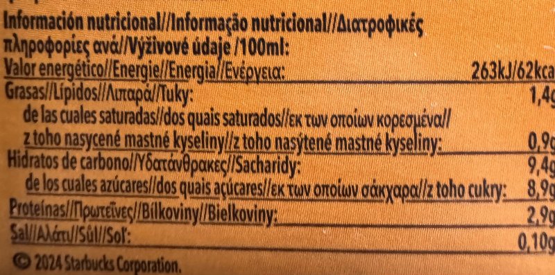 Foto da tabela nutricional